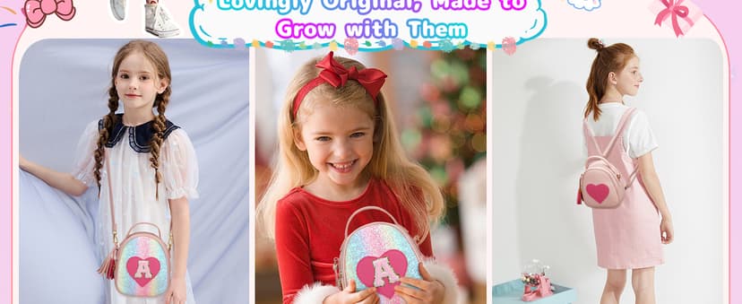 KKXIU Purse Gifts for Girls Cute Little Girl Crossbody Bag Heart Kids Small Backpack with Tassel (A)