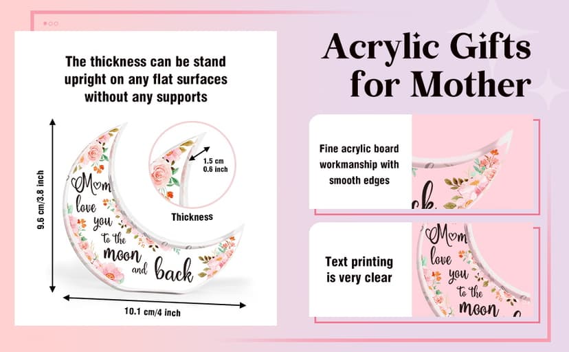 Gifts for Mom, Mom Christmas Gifts from Daughter Son, Christmas Gifts for Mom - Thanksgiving Presents for Mom - Acrylic Moon Shaped Decorative Plaque Gifts.