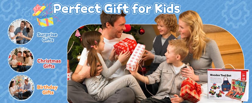 Kids Tool Set with Drill, Educational Montessori Toys for 3 Year Old Boys 44 Pcs STEM Kids Toys Wooden Toddler Tool Set with Apron & Box Christmas Birthday Gifts for 3 4 5 Year Old Boy Girl