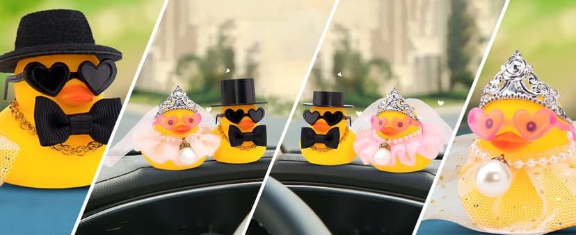wonuu Pair Set of 2 Wedding Rubber Ducks, Bride Groom Duckies Marriage Rubber Duck Mini Couple Ducky for Ceremony Gift Souvenir Marry Blessings Elegant Heartwarming Present, White