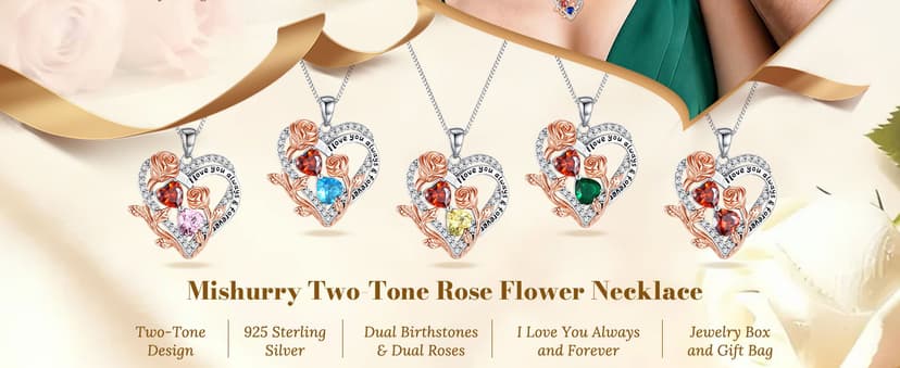 I Love You Birthstone Necklace, 925 Sterling Silver Heart Pendant with CZ Diamond Stones, Birthday Gifts for Women, Romantic Gift for Wife, Girlfriend, Her, Anniversary, Valentine's Day, Christmas