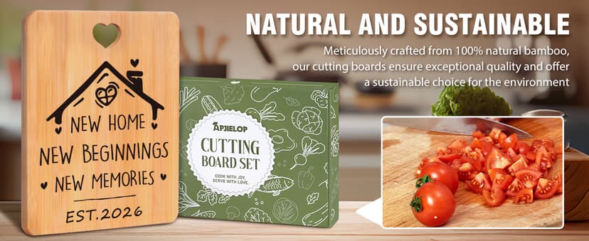 House Warming Gifts New Home - "New Home, New Beginnings, New Memories" Engraved Bamboo Housewarming Gifts New Home Cutting Board Set, 2026 House Warming Gifts.