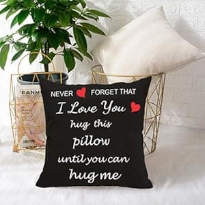 Anrkets Two Sided Printing Lover Pillow Cover I Love You Hug This Pillow Until You Can Hug Me, Valentine's Day Birthday Gifts for Girlfriend Cotton Linen Square Decorative Waist Pillowcase 18"x 18"