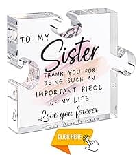 LukieJac Sister Gifts from Sister - Unique Sister Birthday Acrylic Puzzle-Shaped Plaque Desk Decorations Present for Sister Thanksgiving Christmas Wedding from Sister Brother
