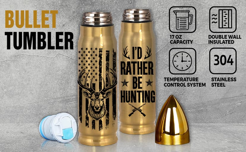 Limima Limima Hunting Gifts for Men – Funny 17oz Tumbler with Lid, I'd Rather Be Hunting Design, Unique Christmas, Xmas and Birthday Gift for Hunters, Perfect for Dad, Son, Husband, or Friends