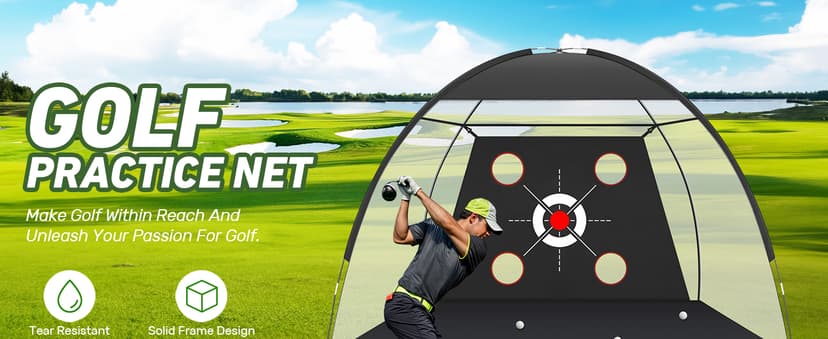 Golf Net, 10x7FT with Golf Practice Mat, Hitting Aid Nets for Backyard Driving Chipping Training Swing with Targets Outdoor or Indoor– Gifts for Men/Dad/Him