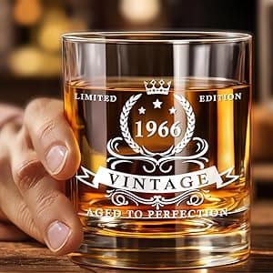 LIGHTEN LIFE 80th Birthday Gifts for Men 12 oz,1945 Whiskey Glass in Valued Wooden Box,Birthday Bourbon Glass for 80 Years Old Dad,Husband,Friend,80th Bday Gift Ideas