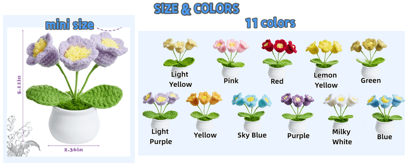 LAIDANLA Crochet Flower Potted, Pink Small Handmade Knitted Flowers Lilly of The Valley for Desk, Christmas Appreciation Birthday Gifts for Women Mom Sister Grandma Coworker Friend Teacher