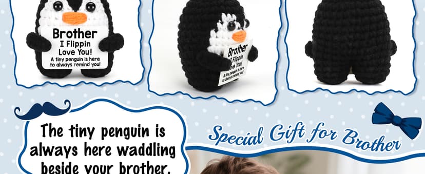 Mini Funny Brother Gifts from Sister Brother, Handmade Crochet Mini Penguin Birthday Gifts for Brother Boy Friend, I Love You Brother for Birthday Graduation Christmas Emotional Present