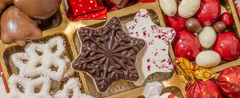 Bonnie and Pop's Holiday Tin- with Assorted Christmas Chocolate, Nuts, Bark, Truffles – Festive, Corporate, Family, Gift Basket Idea for Men and Women