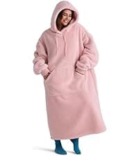 Bedsure Blanket Hoodie, Wearable Blanket for Adults & Kids as Gifts for Women Men, Birthday Gifts for Women Mom Girl Sherpa Oversized Hoodie, Grey, Standard