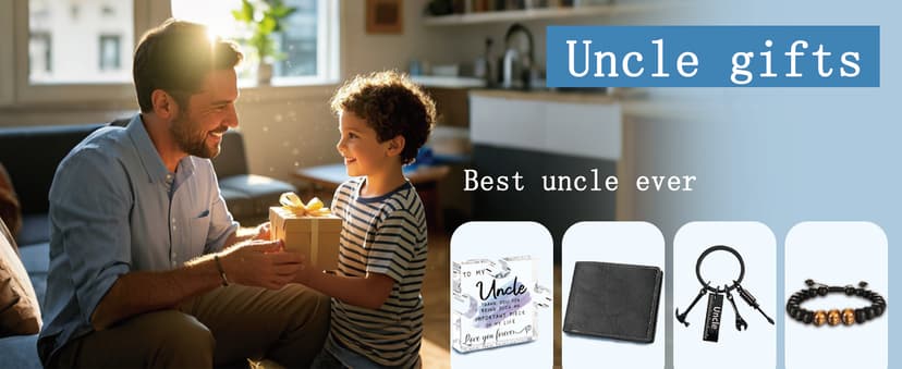 Uncle Appreciation Gifts Merch - 4Set Acrylic Plaque, Keychain, Bracelet, and Wallet - Fathers Day Birthday Gift For Uncles From Niece Nephew