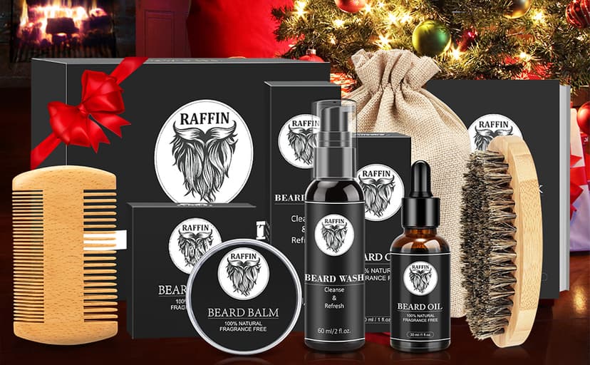 Mens Gifts - Beard Kit with Oil, Balm, Brush, Comb, Scissors, E-book, Outfits Men's Grooming Routine, Anniversary & Birthday Gifts for Men, Him, Husband, Boyfriend, Son, Male Friend, Brother, Dad