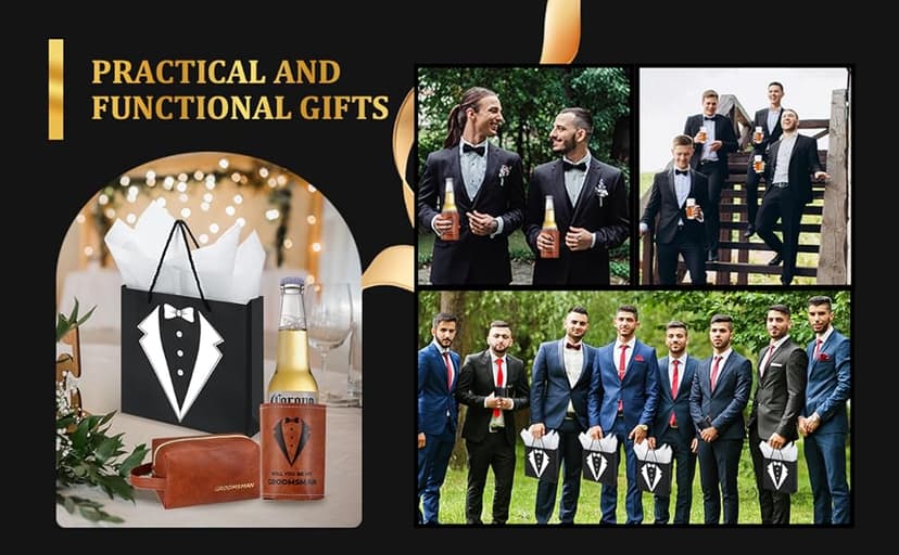 60Pcs Groomsmen Gifts Groomsmen Proposal Box with Shot Glasses Socks Sunglasses PU Leather Toiletry Bag Bottle Opener Can Cooler Groomsman Gifts for Wedding Groomsmen Best Man Gift (60, Brown)