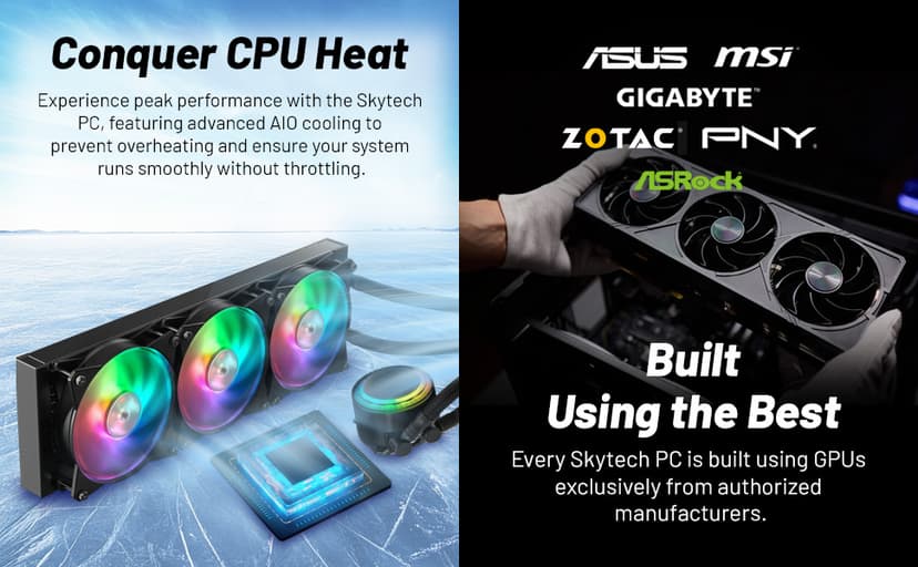 Skytech Gaming Azure 3 Desktop PC, Ryzen 7 9700X 3.8 GHz (5.5GHz), NVIDIA RTX 4060 8GB, 1TB NVMe SSD, 16GB DDR5 RAM 6000, 650W Gold PSU, 360mm ARGB AIO, Wi-Fi, Win 11