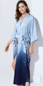 BABEYOND Kimono Robe Cover up with Box Long Floral Satin Sleepwear Silky Bathrobe Bachelorette Robe