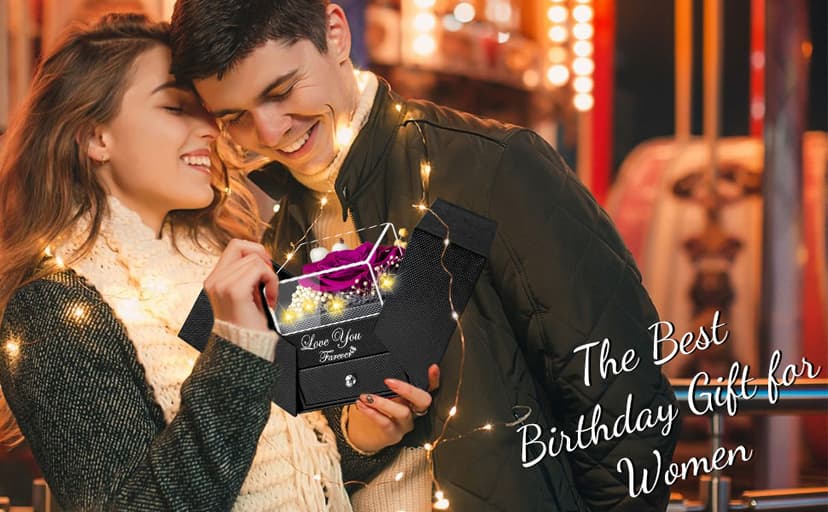 Preserved Red Real Rose with Heart I Love You Necklace -Eternal Flowers Rose Birthday Gifts for Women Her Mom Wife Girlfriend Grandma on Valentines Mothers Day Christmas Anniversary Romantic-Red