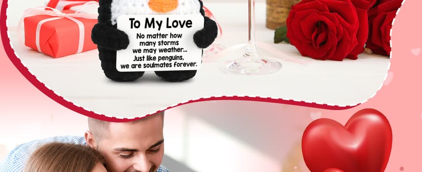 Gifts for Him Her Boyfriend Girlfriend, To My Love Handmade Crochet Penguin Present, Wedding Anniversary Birthday Gift for Women Men, Romantic I Love You Gift for Couples Wife Husband Christmas