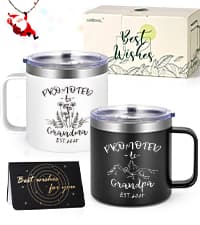 LiqCool Gifts for Grandparents, 14 Oz Best Grandma and Grandpa Insulated Mugs, Christmas Gifts for Grandparents, Grandma and Grandpa Gift from Grandkids Grandchildren(Black & White)