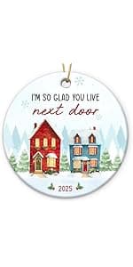 Neighbors Ornament 2025 - Thank You Gifts for Good Neighbors and Friends Next Door, Xmas Appreciation Gift for Women Man, Ceramic Ornaments for Christmas Tree Decor, Cute for Neighbor