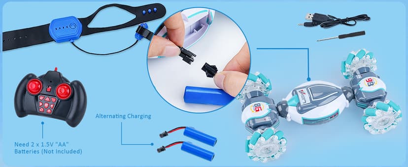 PREPOP Gesture Sensing RC Stunt Car, Birthday for Age 6 7 8-12 13+ Year Old Boys - Cool Toys for Kids, Hand Controlled Remote Control Twist Vehicle with Lights & Music, 4WD Rotating