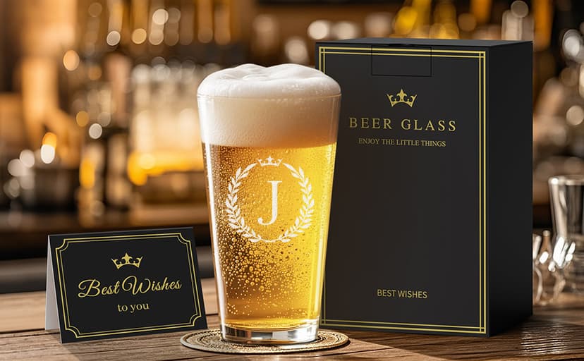 Personalized Beer Glasses Gifts for Men, 16 oz Pint Glasses Monogrammed A-Z Drinking Glass Cups Customized Gift, Unique Christmas Anniversary Birthday Gifts for Men Him Dad Brother Husband Grandpa (T)