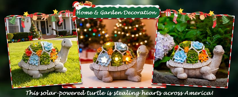 Nacome Solar Garden Outdoor Statues Turtle with Succulent and 7 LED Lights - Lawn Decor Tortoise Statue for Patio, Balcony, Yard Ornament - Unique Housewarming Gifts
