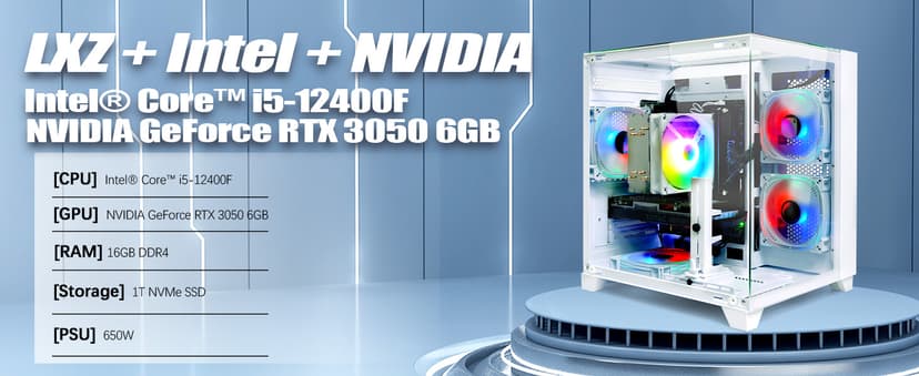 LXZ Gaming PC Desktop, I5-12400F, 2.5GHz, GeForce RTX 3050 6GB, 16GB DDR4 RAM, 1TB NVME SSD, for Gaming and Work, Black