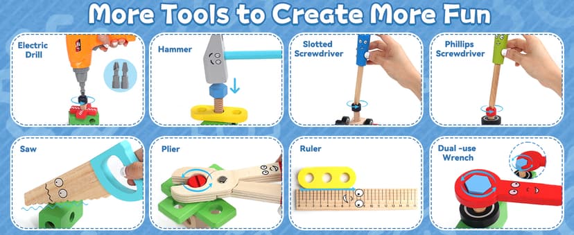 Kids Tool Set with Drill, Educational Montessori Toys for 3 Year Old Boys 44 Pcs STEM Kids Toys Wooden Toddler Tool Set with Apron & Box Christmas Birthday Gifts for 3 4 5 Year Old Boy Girl