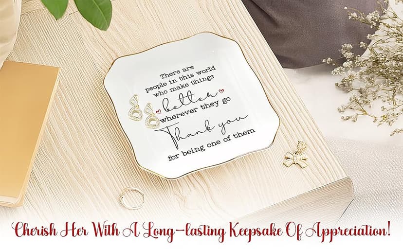 OASSIE Thank You Gifts for Women - 4"x4" Ceramic Jewelry Dish Tray - Birthday Appreciation Inspirational Gifts for Women Coworker Teacher Friends Employee