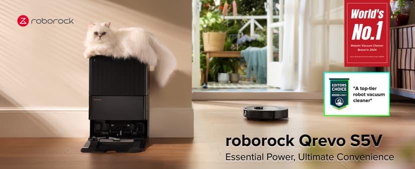 roborock Qrevo S5V Robot Vacuum and Mop, FlexiArm Edge Mopping, 12,000Pa Suction, Dual Zero-Tangle System, Smart Obstacle Avoidance, 10mm Mop Lifting, Auto Mop Washing&Drying, Self-Emptying&Refilling
