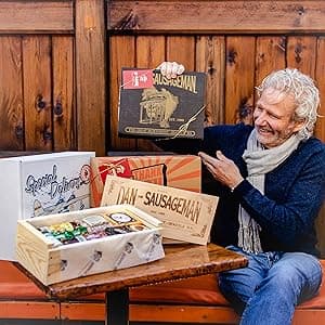 Dan the Sausageman Grizzly 12 Item Meat and Cheese Gift Basket with Summer Sausage, Assorted Cheeses & Crackers - Gourmet Snacks for Gifting
