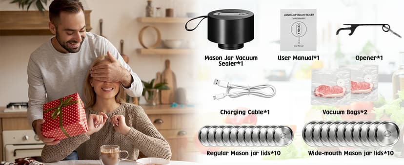 Electric Mason Jar Vacuum Sealer: Upgraded 3-in-1 Portable Vacuum Sealer Kit - for Mason Jars Vacuum Seal Bags & Containers - Ideal for Jams Pickles Dry Foods Grains Black