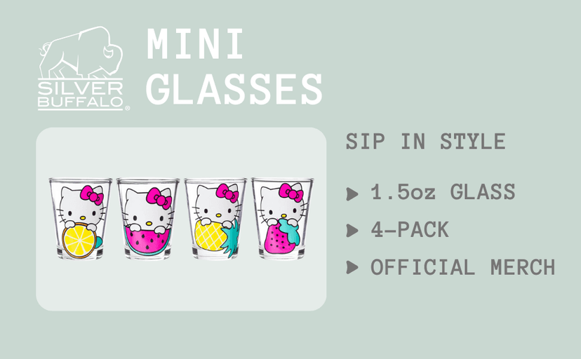Silver Buffalo Sanrio Hello Kitty Spring Garden Flowers 4 Pack Mini Glass Set, 1.5 Ounces