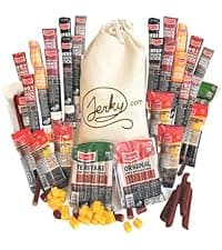Jerky.com Gift Bag for Men | 26 Piece Meat Sticks Gift Basket with Beef Sticks, Pork, Turkey, Ham & Cheese Sticks | High Protein Snack Variety Pack | Gluten-Free Jerky Gifts for Men | Birthday Gift Basket for Him