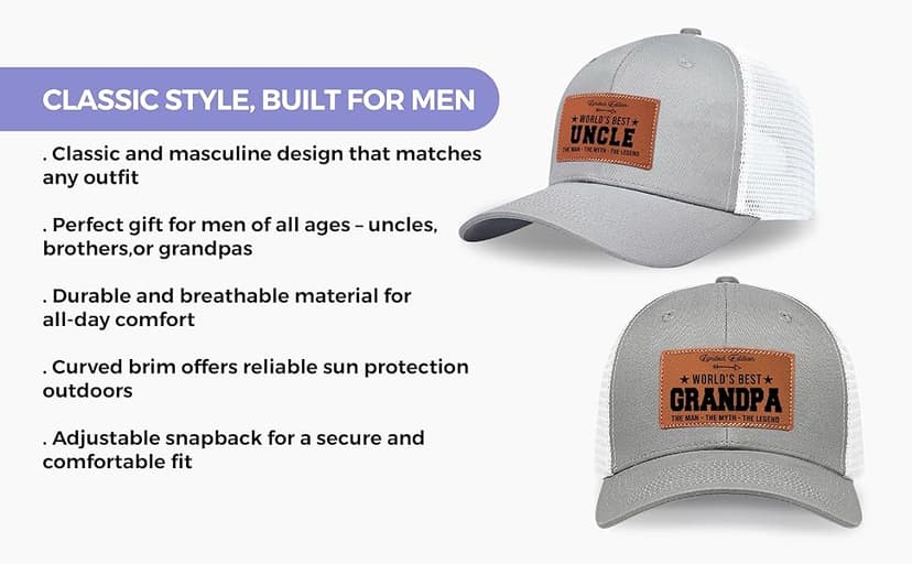 VIOZOFA Men's Hat Gifts - Men's Cap Gifts for Father's Day Christmas Birthday Gifts Trucker Hat Leather Pattern Baseball Cap