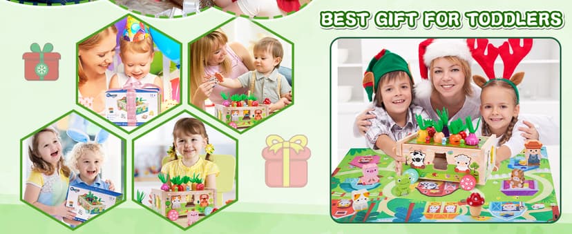 Toddler Montessori Wooden Farm Toys | Babies 12-18 Months Toy with Game Map for 1 2 3 Year Old Boys Girls | 1st First Birthday Gifts for 1-2 Years | Wood Learning Educational Toys Fine Motor Skills