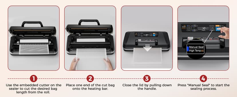 95kpa Vacuum Sealer, Commercial Fully Automatic Food Sealer, Powerful Sealing System, Double Heat Seal, Built-in Cutter and Bag Storage, 1 Roll Bag and 10 Precut Bags