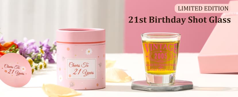 21st Birthday Gifts for Her - Limited Edition Shot Glass - Vintage 2004 Cheers To 21 Years, Finally 21 Party Decorations Supplies - Turning 21 Bday Present for Girl Women Sister Daughter Friends