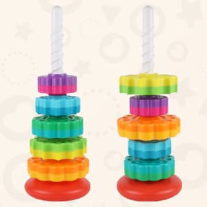 Baby Spinning Stacking Toys for Toddlers 1-3, Rainbow Ring Stacker Montessori Toys for Babies 6-12 Months, 1 2 3 One Year Old Girl Boy Christmas Birthday Gifts, Autism Sensory Learning Toy