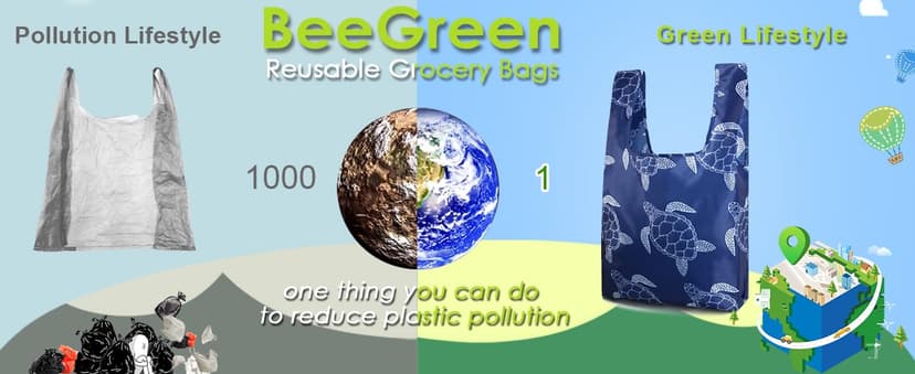 BeeGreen Reusable Grocery Bags Foldable 12 Pack Large Cute Totes - Heavy Duty Washable Holiday Cloth Gifts Bag with Handles, Reusable Gift Bulk Shopping Bags for Groceries for Women Animal Lover