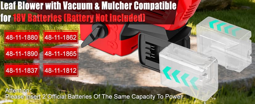 3-in-1 Electric Leaf Blower with Vacuum & Mulcher Compatible for Milwaukee 18V Battery, Leaf Vacuum Cordless with Bag 40L, Leaf Mulcher Cordless Leaf Blowers for Lawn Care, Turbo Mode (No Battery)