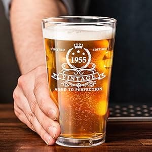 LIGHTEN LIFE 70th Birthday Gifts for Men 16oz,1955 Beer Glass in Barrel Box,70th Birthday Beer Glass,70th Birthday Gift Ideas,1955 Pint Glass for 70 Years Old Dad,Husband,70th Beer Glass