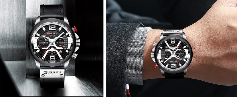 FANMIS Mens Luxury Watches Business Chronograph Dress Waterproof Leather Strap Analog Quartz Wrist Watch