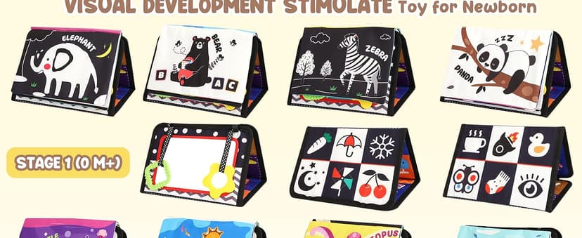 URMYWO Tummy Time Toy - Black and White High Contrast Baby Toys for Newborn - Baby Visual Stimulation Mirror - Montessori Sensory Crinkle Toy for Infant 0-3-6-12 Months - Shower Gift for Boy Girl