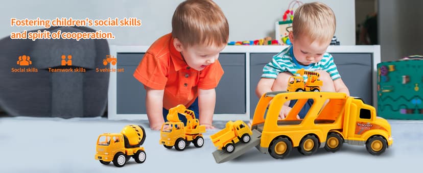 Construction Truck Toddler Toys Car: Toys for 1 2 3 4 Year Old Boy 5 in 1 Carrier Toys for Kids Age 1-3 2-4| 18 Months 2 Year Old Boy Christmas Birthday Gifts