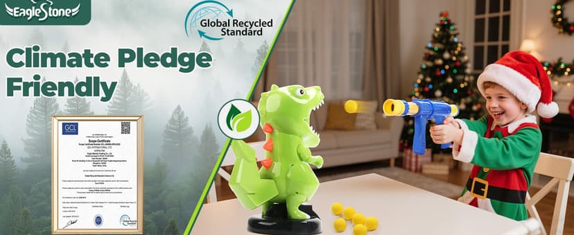 EagleStone Dinosaur Shooting Toys for Boys 5 6 7 8 9 Years Old, Electronic Kids Target Games w/ Air Pump Gun, LCD Score Record, Sound, 24 Foam Balls, Birthday Party Favor,Christmas Gifts for Toddlers