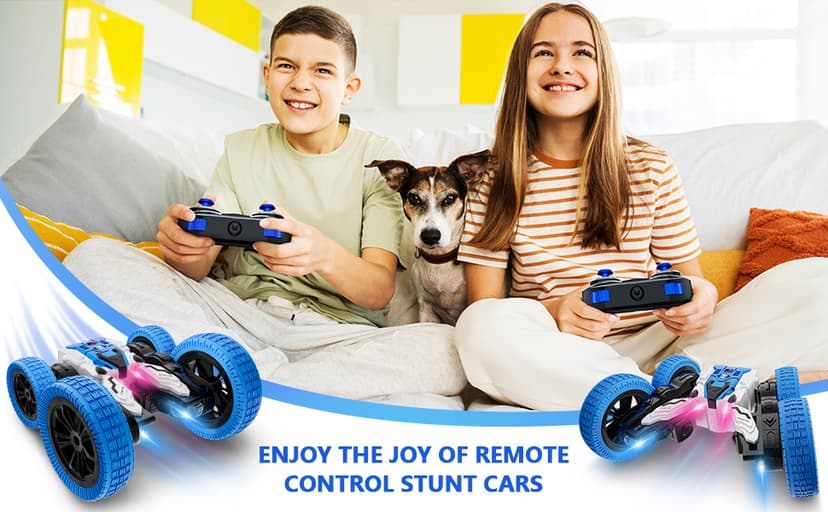 Remote Control Car, Double Sided RC Car, 4WD Off-Road Stunt Car with 360° Flips, 2.4Ghz Indoor Outdoor All Terrain Rechargeable Electric Toy Cars Gifts for Boys Kids 3 4 5 6 7 8 9 10 11 12 Year Old