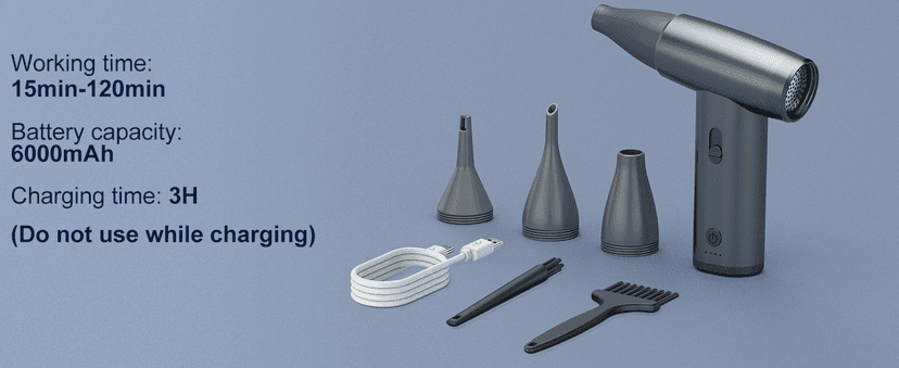 Metal Electric Compressed Air Duster, 300000RPM Brushless Motor with Stepless Speed, Rechargeable Cordless Mini Blower for Computer Keyboard Cleaning, Car Detailing, House and Outdoor Use(Black)