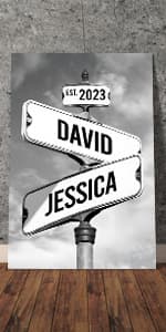 Personalized Vintage Street Sign For Couples Canvas, Best Gift For Сouple, Christmas Gifts for Her Him, Valentines Day Gift for Girlfriend Boyfriend, Wedding Anniversary Street Art Canvas Or Poster
